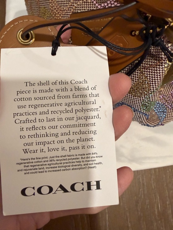 Coach Crystal Rainbow Signature Kisslock Bag with Tan Leather and Brass Hardware - Picture 9 of 15